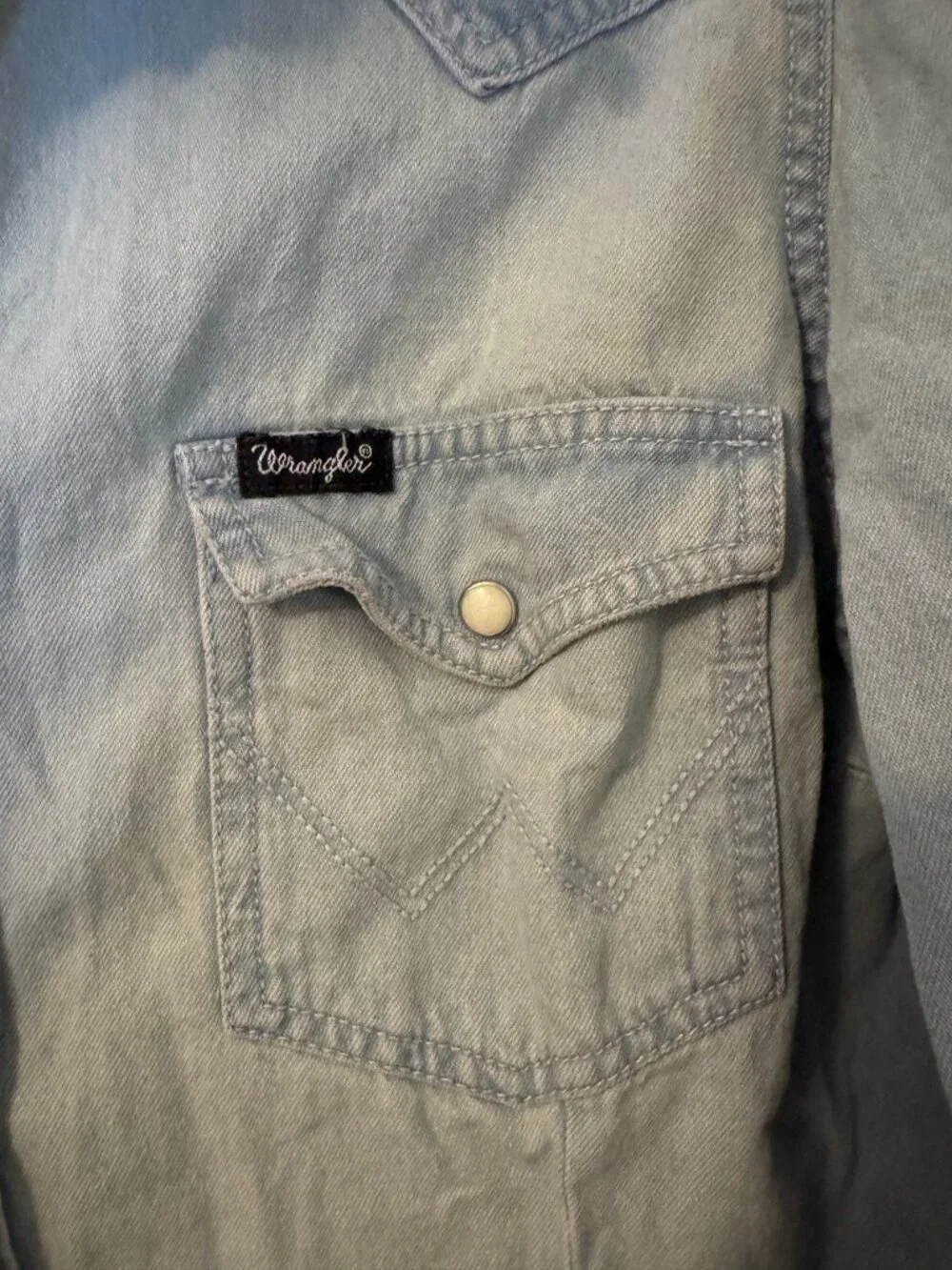Wrangler Retro Light Wash Blue Jean Western Shirt Peal Button Down Size XL - Picture 2 of 11